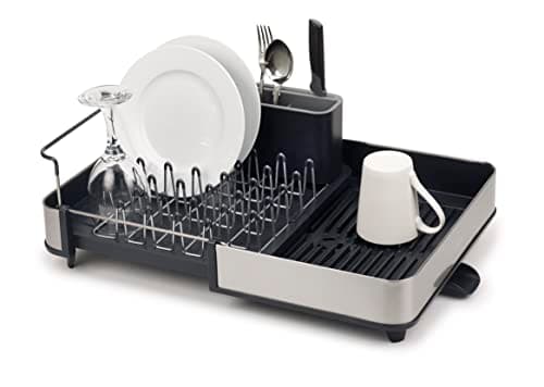Joseph Joseph Extendable Dish Drying Rack with Dual Parts - Stainless Steel, Non-Scratch, Movable Utensil Drainer & Drainage Spout, Gray image