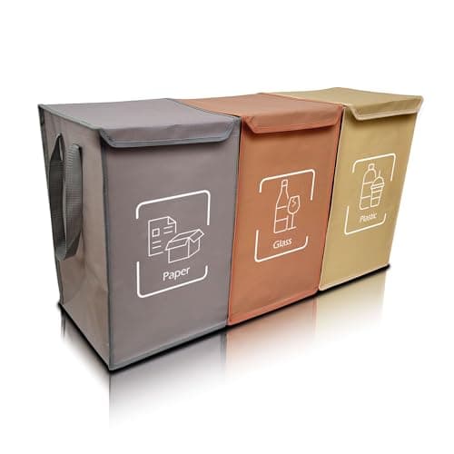 Nyika - Recycling Organizer - Reusable Recycling Bags - Recycling Sorter - Trash Sorting Bins - 3 Compartment Recycle - Pack of 3 Bags with Lid image