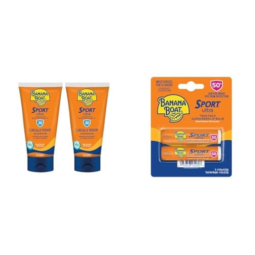 Banana Boat Sport Ultra Sunscreen Lotion SPF 30 Twin Pack 3oz and Lip Balm SPF 50 Twin Pack Travel Size Sunblock for Active Lifestyle image