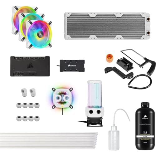 Corsair Hydro X Series iCUE XH305i RGB PRO Custom Cooling Kit (Hardline CPU Cooling Loop, 360mm Radiator, 3x RGB Fans, iCUE Software Control) White - 15.63" L x 8.46" W x 1.18" H - Desktop Compatible image
