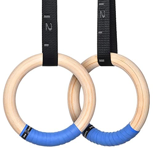 PACEARTH Gymnastics Rings Wooden Olympic Rings 1500/1000lbs with Adjustable Cam Buckle 14.76ft/9ft Long Straps with Scale Non-Slip Gym Rings for Home Gym Full Body Workout image