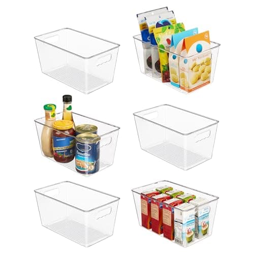 Vtopmart Clear Plastic Storage Bins, 6 PCS Pantry Organizer Bins with Handle for Refrigerator, Fridge, Cabinet, Kitchen, Countertops, Cupboard, Freezer Organization, Medium image