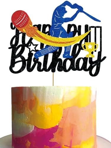 Cricket Cake Topper Cricket Birthday Cake Toppers Decorations for Boys Men Glitter Cricket Happy Birthday Decorations Sports Theme Party Supplies image