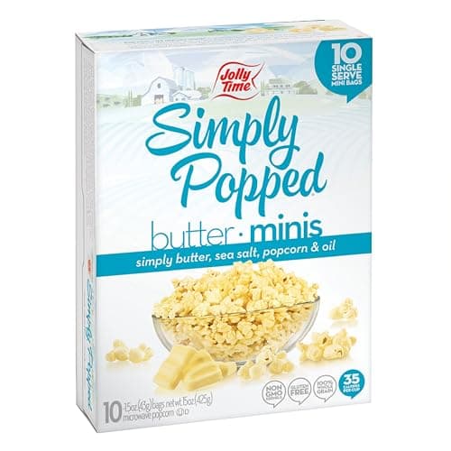 Jolly Time Simply Popped Minis, Lightly Salted Microwave Popcorn, 1.5oz Personal Bag, 10 Bags Per Carton (Simply Popped Butter Minis, 1.5 Ounce (Pack of 10)) image