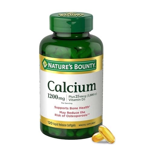 Calcium Carbonate & Vitamin D by Nature's Bounty, Supports Immune Health & Bone Health, 1200mg Calcium & 1000IU Vitamin D3, 120 Softgels image