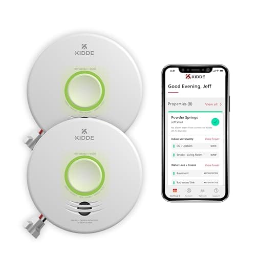 Kidde Smart Smoke & Carbon Monoxide Detector, WiFi, Alexa Compatible Device, Hardwired w/Battery Backup, Voice & App Alerts, 2 Pack image