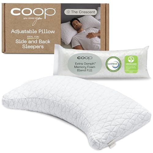 Coop Home Goods Original Crescent Adjustable Pillow, Queen Bed Pillows for Shoulder, Neck & Head Support, Crescent Foam Pillows - Medium Firm for Back & Side Sleeper, CertiPUR-US/GREENGUARD Gold image
