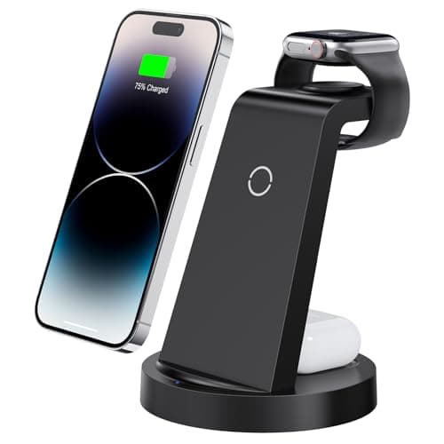 3 in 1 Charging Station for iPhone, Wireless Charger for iPhone 16e 16 15 14 13 12 11 X Pro Max & Apple Watch - Wireless Charging Station for AirPods 4 3 Pro image