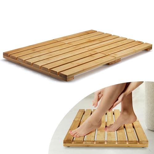 BROOKSTONE, Bamboo Bath mat, Non Slip Wooden Shower mat, Upgrade to Boho Bathroom Décor, Eco Friendly and Sustainable, Luxurious Spa Comfort image
