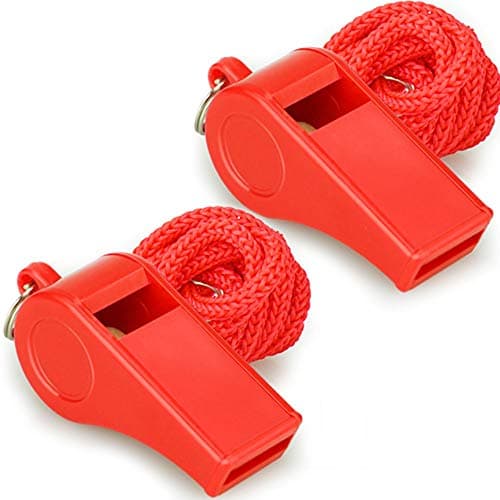 Hipat Red Emergency Whistles with Lanyard, Loud Crisp Sound, 2 Packs Plastic Whistles Ideal for Lifeguard, Self-Defense and Emergency image