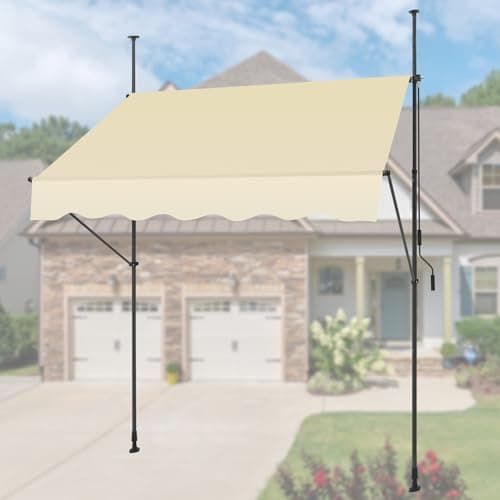 KELIXU Manual Retractable Awning, 78-Inch Adjustable Retractable Awnings for Patio Door Exterior Sunshade Shelter, Window Awning Canopy with UV Protection for Backyard, Garden, Balcony - Beige image