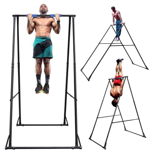 KT TOES DON'T TOUCH GROUND Foldable Free Standing Pull Up Bar Stand Sturdy Power Tower Workout Station For Home Gym Strength Training Adjustable Pullup Fitness Equipment Multifunctional Exercise Rack image
