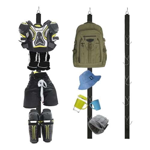 Hockey Drying Rack,Hockey Equipment Gear Drying Rack,Portable Sports Gear Organizer Hanging Straps with 5 Hooks,Ice Goalie Hockey Gifts For Boys Football Baseball Catcher.Outdoor Camping Must Haves image