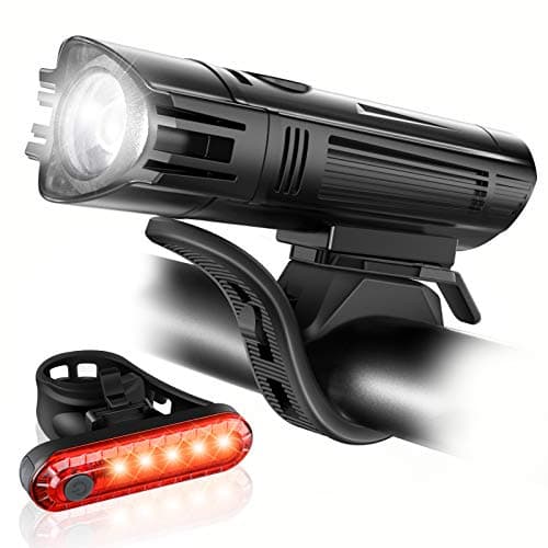 Ascher Ultra Bright USB Rechargeable Bike Light Set, Powerful Bicycle Front Headlight and Back Taillight, 4 Light Modes, Easy to Install for Men Women Kids Road Mountain Cycling Black image