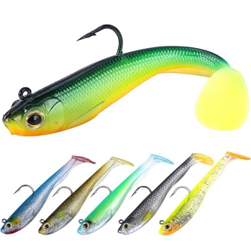DAMOMO Pre-Rigged Jig Head Soft Fishing Lures, Fishing Baits with Paddle Tail, Premium Swimbait for Bass Fishing, Sinking Fishing Lures for Saltwater Freshwater, Trout Crappie Pike image