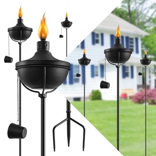FAN-Torches 24 Oz Home Garden Torch Set of 6, Outdoor Metal Torch Garden Décor, 55-Inch Upgraded Citronella Torches with 3-Prong Grounded Stake, Metal Light Torches for Party Patio Pathway image