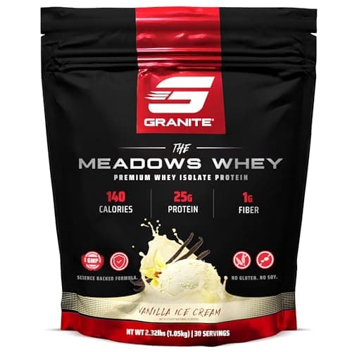 Granite Supplements The Meadows Whey Protein Isolate Protein Powder for Lean Muscle with 150 Calories, 2g Fiber, 1g Sugar (30 Servings), Vanilla Ice Cream Flavor image