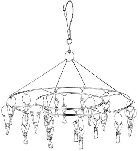 CenYouful Stainless Steel Round Hanging Drying Rack with 20 Clips for Drying Socks, Baby Clothes, Bras, Towel, Underwear, Hat, Scarf, Pants, Gloves image