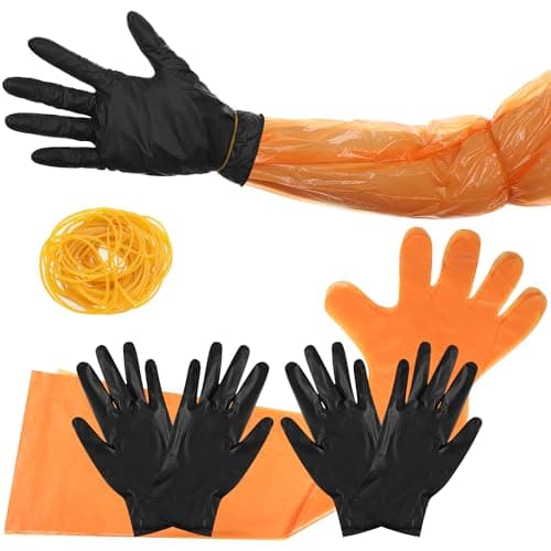 Maniaacer 50 Pairs Field Dressing Gloves Disposable Deer Gutting Mittens Hunting Cleaning Gloves Combo with Long Arm Gloves and Short Nitrile Gloves for Hunting Cleaning Accessories image