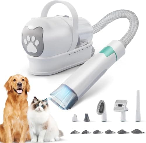 Dog Grooming Kit, Pet Grooming Vacuum with Pet Clipper Nail Grinder, Dog Hair Vacuum with 6 Pet Grooming Tools for Dogs Cats Shedding Grooming (White) image