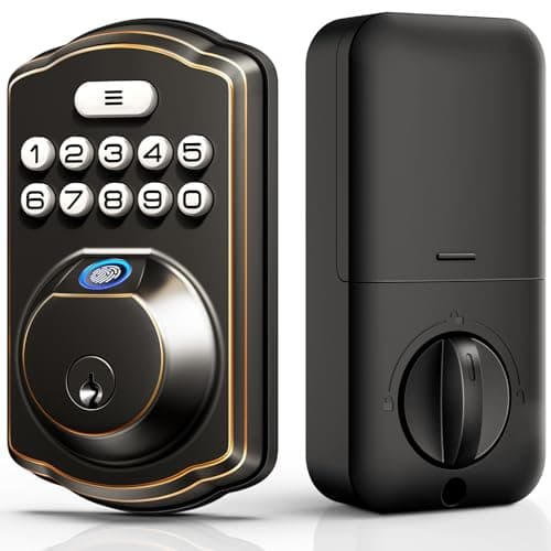 Veise Fingerprint Door Lock, Keyless Entry Door Lock, Electronic Keypad Deadbolt, Biometric Smart Locks for Front Door, Auto Lock, Anti-Peeking Password, Easy Install, Oil Rubbed Bronze image