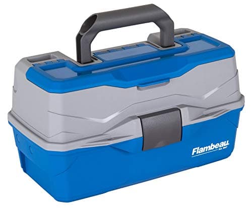 Flambeau Outdoors 6382TB 2-Tray Tackle Box - Classic Fishing Lure Storage Organizer, Medium Portable Tackle Box, 15 Tray Compartments, Blue/Gray image