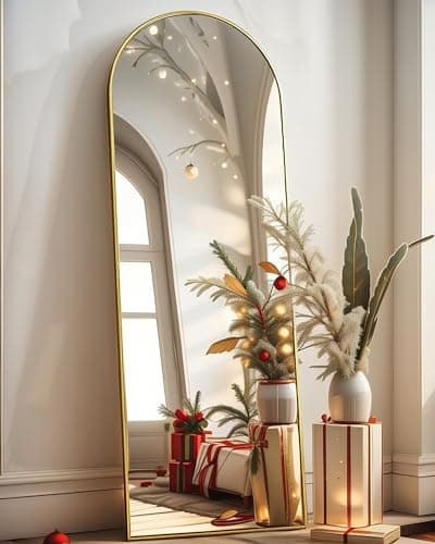 BEVERDY Arched Full Length Mirror - 18"x58" Floor & Wall Mounted Mirror for Bedroom & Living Room, Gold image