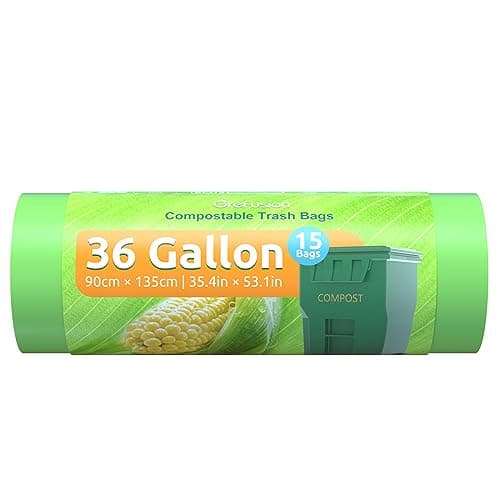 GreFusion Compostable 36 gallon Trash Bags, Extra Thick 1.28 Mills, Compost 36 Gal Trash Bags (Kitchen Tall Garbage Bags), Compostable Lawn & Leaf Yard Waste bags, ASTM D6400, BPI Certified image