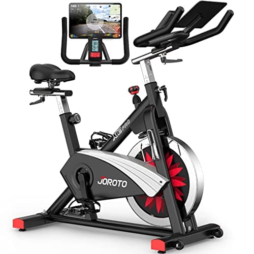 JOROTO X2PRO Bluetooth Exercise Bike, Stationary Indoor Cycling Bike with Readable 100 Levels Magnetic Resistance, Plus 12.6 inch Tablet Bracket image
