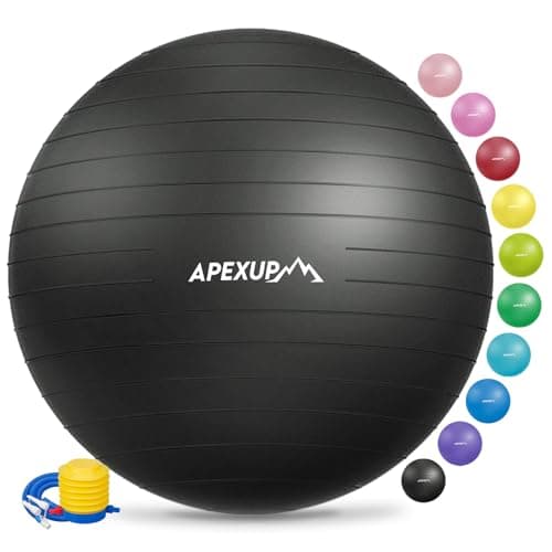 APEXUP Yoga Ball Exercise Ball, Anti Slip Stability Ball Chair, Heavy Duty Large Gym Ball for Fitness, Balance, Core Workout and Physical Therapy (L (23"~26") 65cm, Black) image