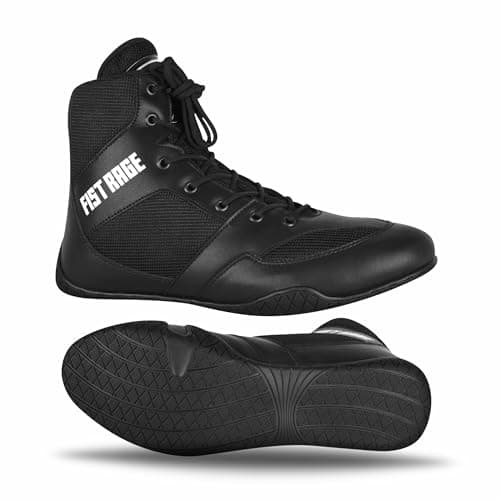 FISTRAGE Boxing Shoes Lightweight Kick Fighting and Training Boots with Mesh and Rubber Sole for Men, Youth, and Unisex Pro Fighters with Sting Bag (Black, US Footwear Size System, Adult, Men, Numeric, Medium, 8) image