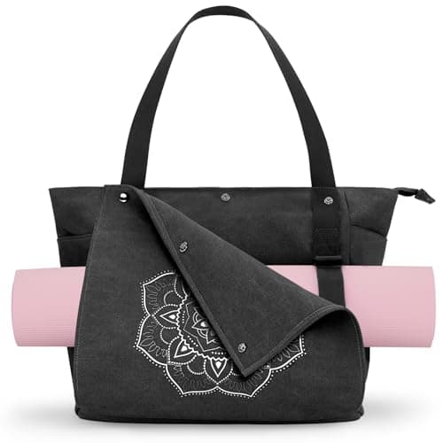 Gonex Yoga Mat Bag, Yoga Gym Bag Tote Bag with Multi Pockets For Women Men, Canvas Yoga Mat Carrier Take in Out Mat Easily For Pilates Travel Workout Office, Black image