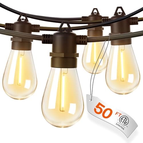 addlon 50FT LED Outdoor String Lights with Edison Shatterproof Bulbs, Weatherproof Strand, Commercial Grade Patio Lights, Decorative for Garden or Patio, Black image