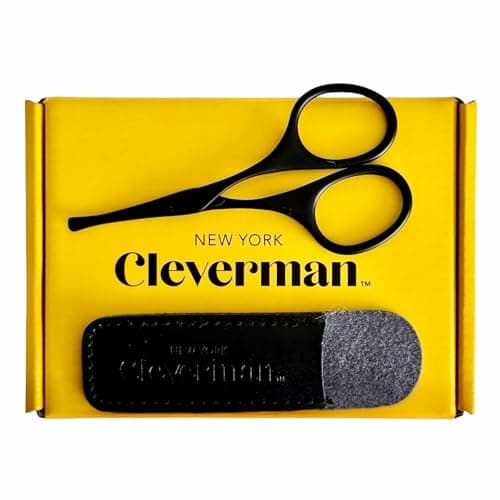 Cleverman Premium Facial Hair Scissors –Professional Nose Hair Scissors, Curved Safety Blades and Rounded Tips for Eyebrow, Mustache, Beard, Ear Hair Trimming. Stainless Steel Grooming Tools for Men image