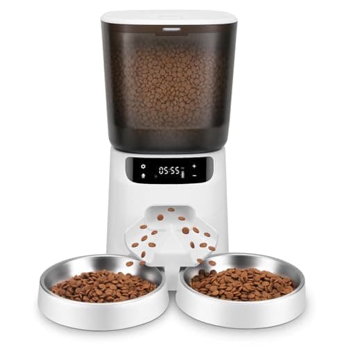 Automatic Cat Feeders for Two Cats, 5L/20 Cups Double Automatic Cat Food Dispenser with 2 Stainless Bowls, Timer Setting 20 Portions 6 Meals Per Day, 10s Meal Call, Pet Feeder for Cat image