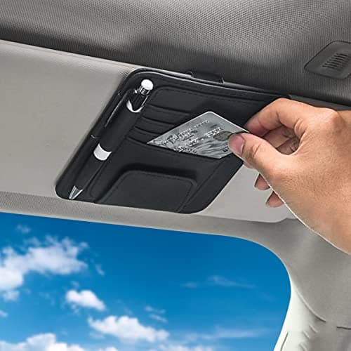 Small Leather Car Sun Visor Organizer for Car Truck, Sunglass Holder, Car Card Sleeve Pocket Organizer, Car Visor Document Holder, Car Registration and Driving License, Insurance, Pen, Chapstick image