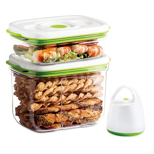 FOSA Vacuum Seal Food Storage System - Reusable Containers Starter Set with Vacuum Pump & 2 Large Stackable Containers for Freshness image