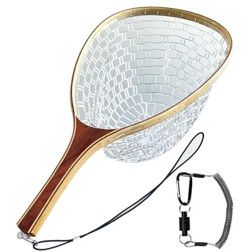 SEASPRO Fly Fishing Landing Net Trout Soft 23.62in Rubber Catch and Release Fish Net with Wooden Handle Frame Magnetic Fly Fish Net image