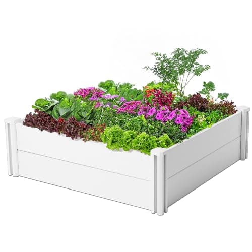 PASAMIC Durable Vinyl Raised Garden Bed, 4x4x1ft Raised Bed for Gardening, Planter Box with Open Bottom, Raised Garden Bed Outdoor, DIY Above Ground Garden Bed for Fruit, Vegetables, Herbs image