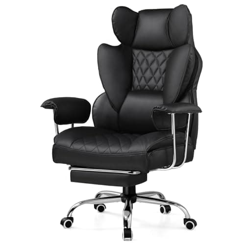 GTRACING Gaming Chair,Office Chair with Pocket Spring Lumbar Support, Ergonomic Comfortable Wide Office Desk Computer Chair with Outward Fixed Soft Armrests and Footrest (PU Leather, Black) image