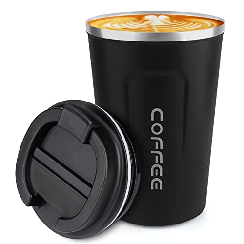 12 oz Stainless Steel Vacuum Insulated Tumbler - Coffee Travel Mug Spill Proof with Lid - Thermos Cup for Keep Hot/Ice Coffee, Tea and Beer (Black) image