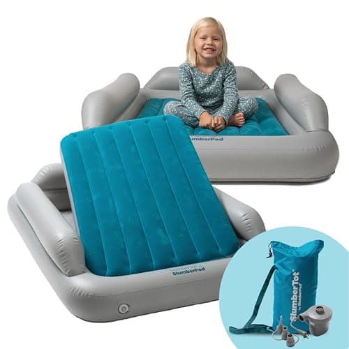 SlumberPod SlumberTot Inflatable Toddler Travel Bed - Portable Kids Air Mattress with Safety Bumpers - Perfectly Sized Ideal for Travel or Home Use - Includes Electric Pump image