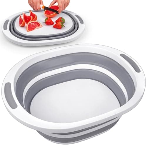 Collapsible Wash Basin, 7.5L Dish Tub Sink Basin Folding Dish Pans for Kitchen Sink, 2-in-1 Dishpan + Cutting Board image