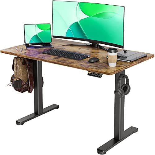 Claiks Electric Standing Desk, Adjustable Height Stand up Desk, 24x48 Inches Sit Stand Home Office Desk with Splice Board, Black Frame/Rustic Brown Top image