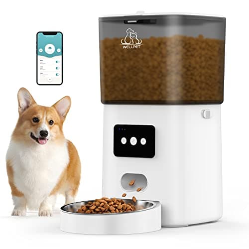 Automatic Dog and cat Feeder, WELLPET WiFi-Enabled Smart cat Food Dispenser, Automatic Dog Food Dispenser with APP Remote Control Part, cat Feeder with Low Food Alarm, Dual Power Supply image