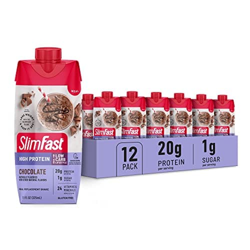 SlimFast Protein Shake, Chocolate- 20g Protein, Meal Replacement Shake Ready to Drink, High Protein with Low Carb and Low Sugar, 24 Vitamins and Minerals, 12 Count (Pack of 1) (Packaging May Vary) image