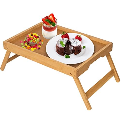 Artmeer Bed Tray Table with Folding Legs, Bamboo Breakfast in Bed for TV Table, Laptop Computer Tray, Eating, Snack Tray(Bamboo) image