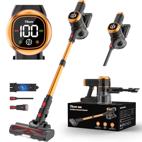 Tikom V500 Cordless Vacuum Cleaner for Home, 40000Pa/450W Stick Vacuum with LED Touch Screen, Charging Wall Dock, Anti-Tangle, Lightweight Handheld Vacuum for Pet Hair, Hard Floor, Carpet image