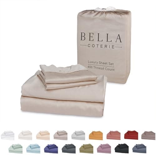 Bella Coterie Luxury Bamboo Viscose King Size Sheet Set | 100% Organically Grown | Ultra Soft | Cooling for Hot Sleepers | 18" Deep Pocket [Dune] image