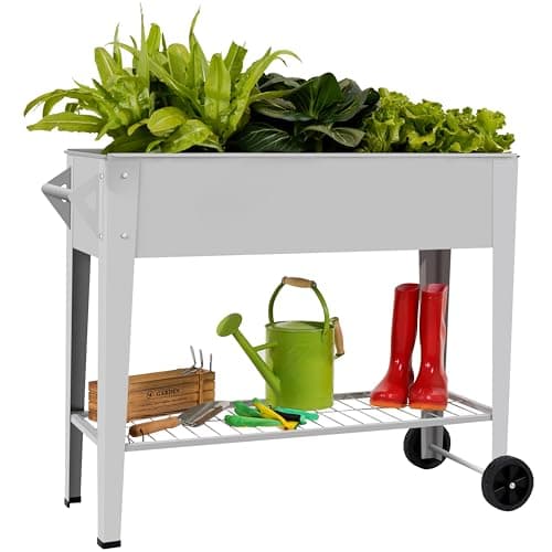 LEETOLLA Raised Garden Bed Outdoor Elevated Herb Garden Planter Box with Legs On Wheels for Vegetables Flower Tomato Patio Backyard image